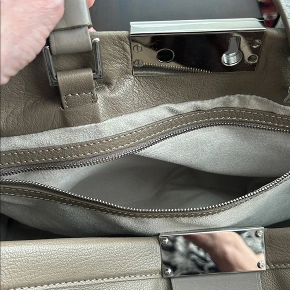 Jimmy Choo Farrah Taupe Leather Designer Tote Bag - Picture 10 of 13